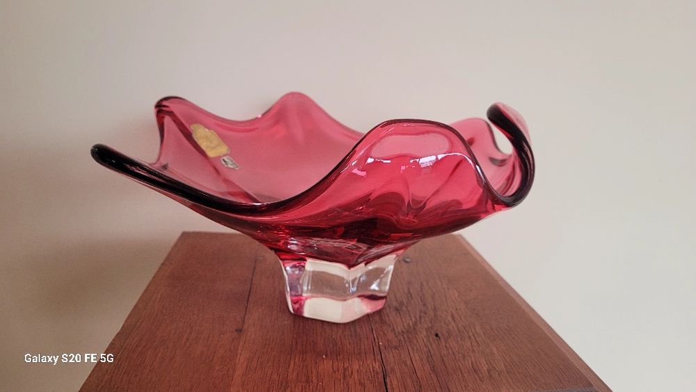 Голяма декоративна кристална купа,фруктйера Мурано Италия