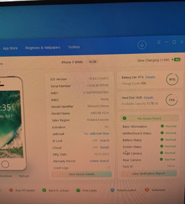 iPhone 5 16GB – перфектно състояние, iOS 10.2.1, с оригинална кутия