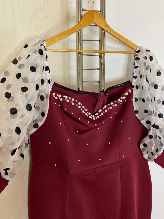 Rochie lunga cu slit si perle aplicate Shein Curve - 4XL (48)