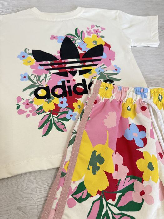 Футболка и шорты Adidas для девочек, с ярким принтом, хлопок, Турция
