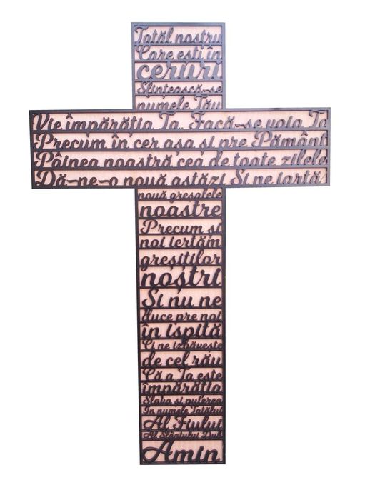 Vand Cruce din Lemn, cu rugaciune decupata laser, 33x50 cm