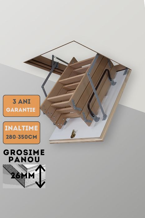 Scara retractabila metalică cu trepte din lemn