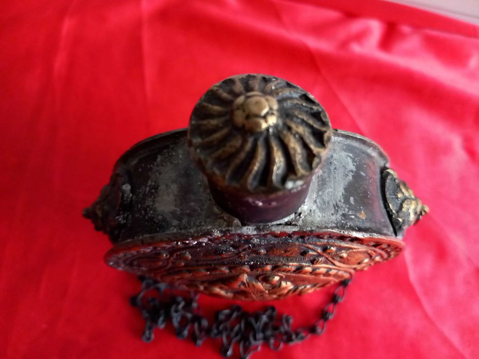 19Век Стара Бронзова Барутница,Барутник Свети Георги