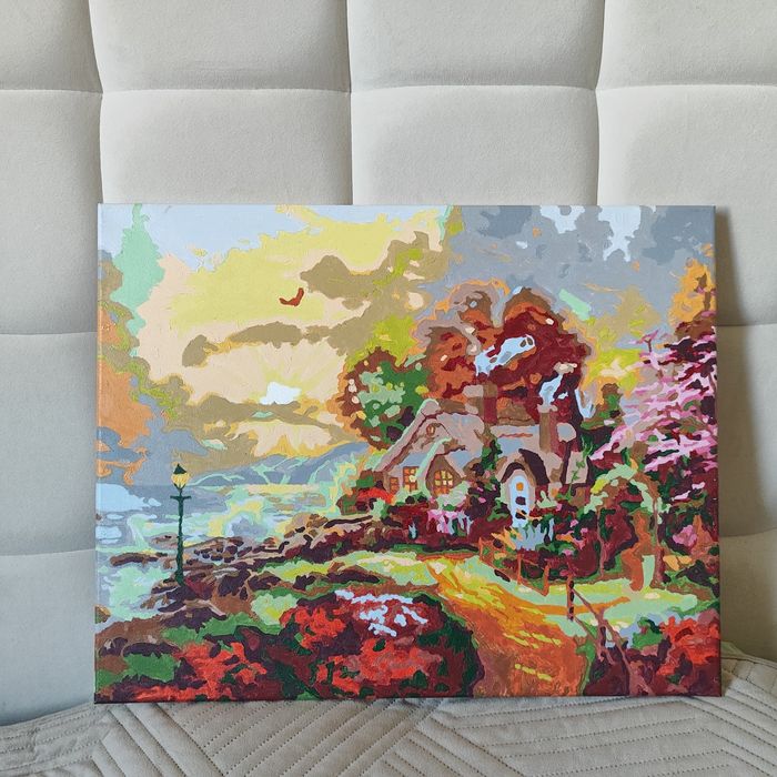 Картины по номерам (законченные, ручная роспись, акрил, холст на подра