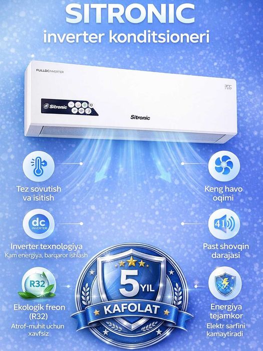 Кондиционер Sitronic 12 full dc  инвертор + тен, 36 кв гарантия есть
