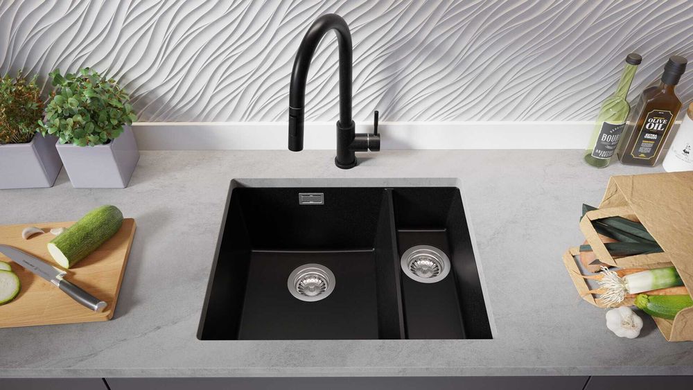 Гранитна Мивка за Вграждане под Плот Лондон 60 Duo 550 x 450  Черна