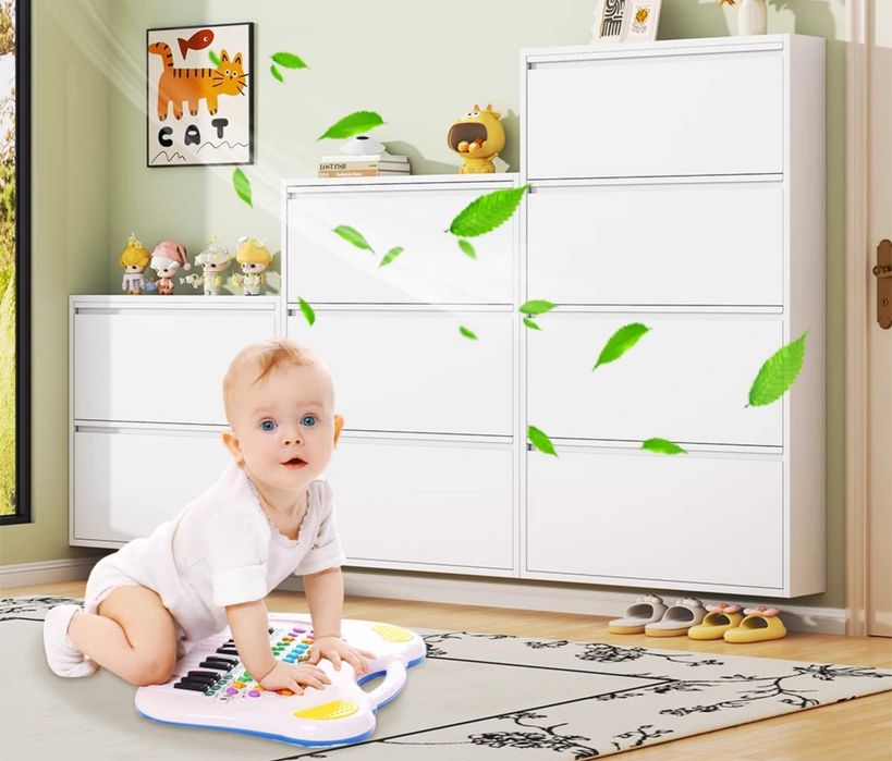 Узкий обувной шкаф из металла – безопасные сглаженные углы