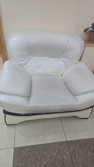 Кожанный диван и кресло.