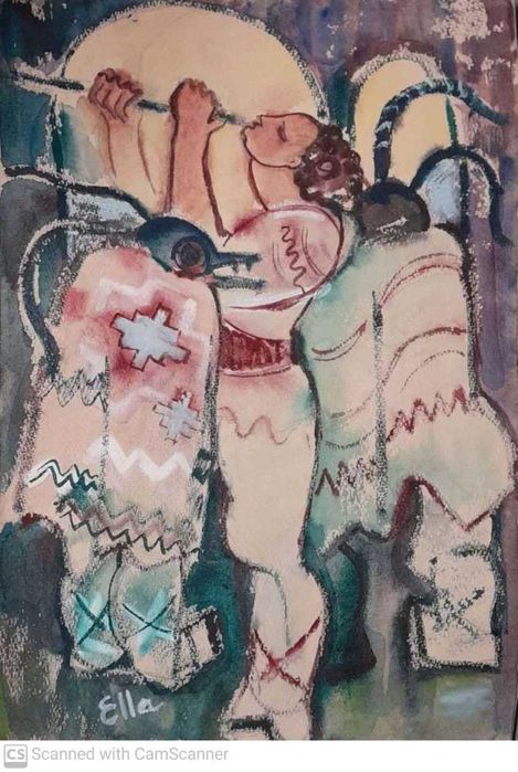 lucrare Scena populara fantastica 48x33 cm semnata Ella