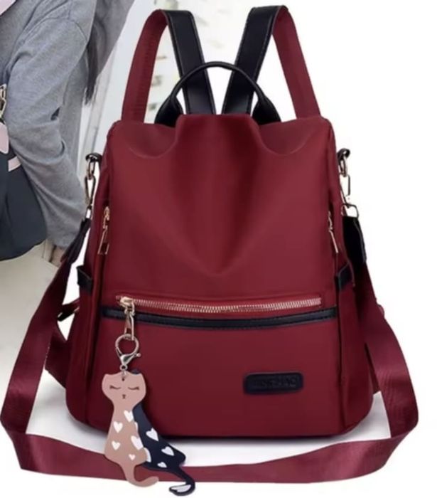 Нова  дамска текстилна раница със задно отваряне против кражба с висул