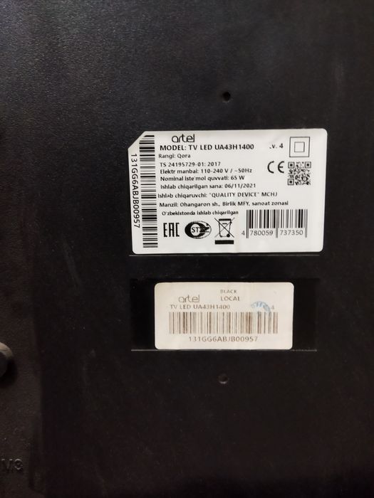 Tv Artel 43 smart holati yangi .