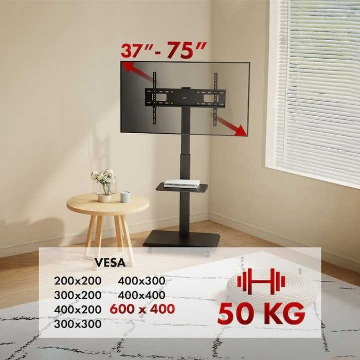 Suport TV 37-75", max. 50 kg, raft 5 kg, VESA 600x400, priza inclusa