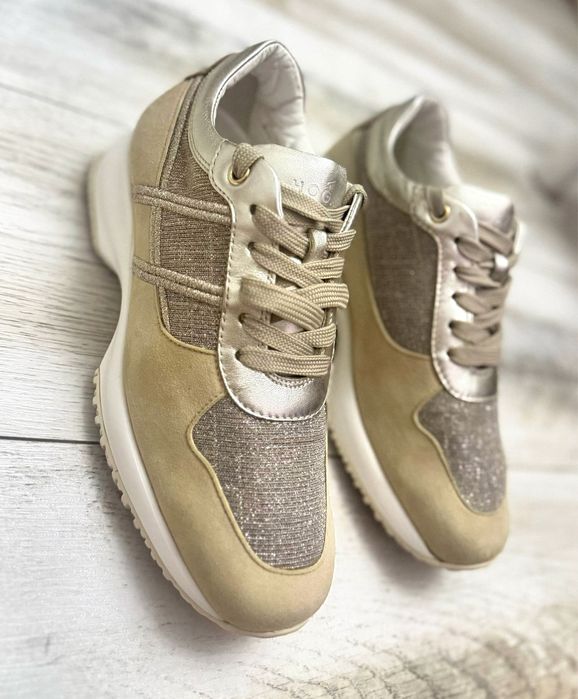 Sneakers ORIGINALI Hogan damă 37 bej auriu platformă comozi