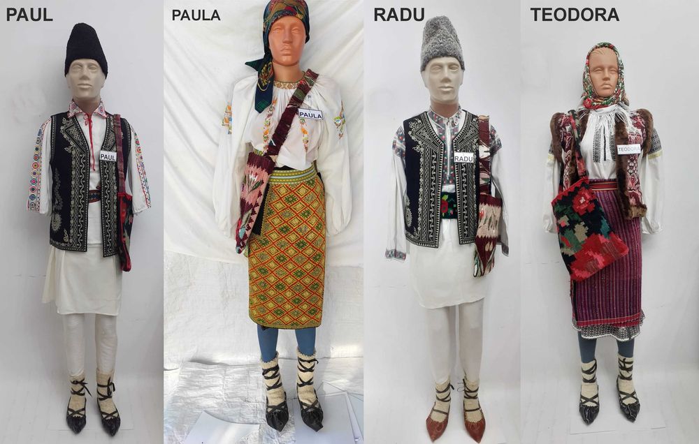 Manechine decorative traditionale imbracate in costume populare