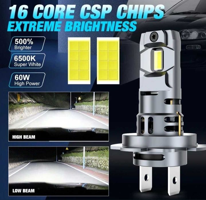 Leduri H7 , becuri auto LED lumina alba 500% fara erori CanBus