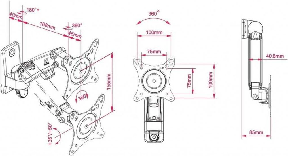 Ергономична гъвкава стойка за стена с едно удължение (17"-27")