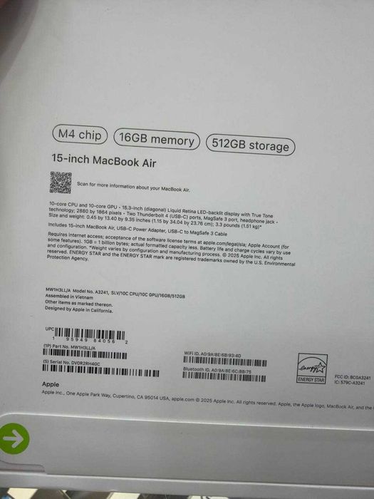 Macbook Air M4 16/512/13 inch Silver