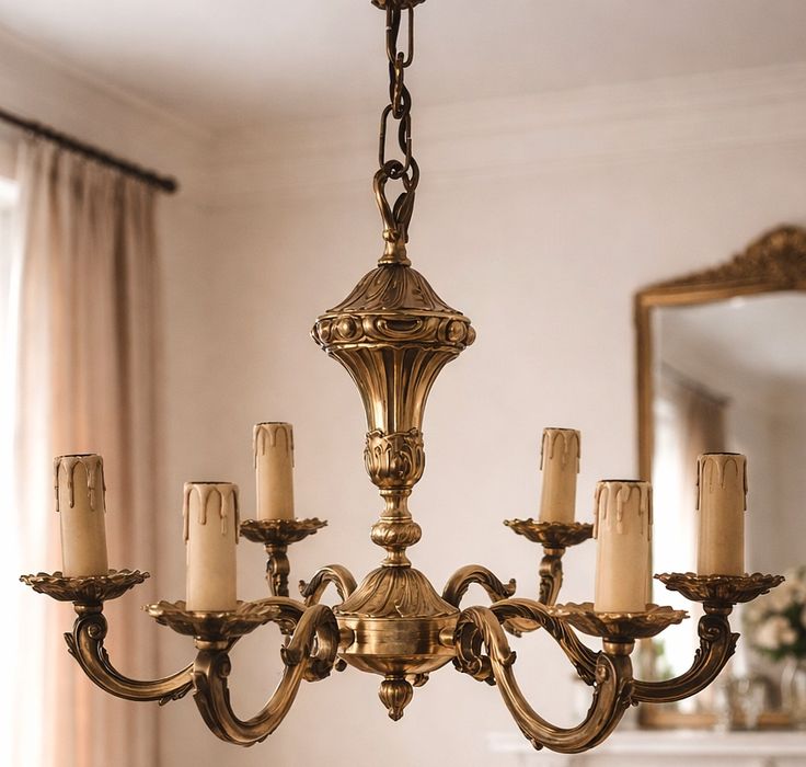 Superb candelabru din bronz masiv in stil francez cu 6 brate ,piesa cu