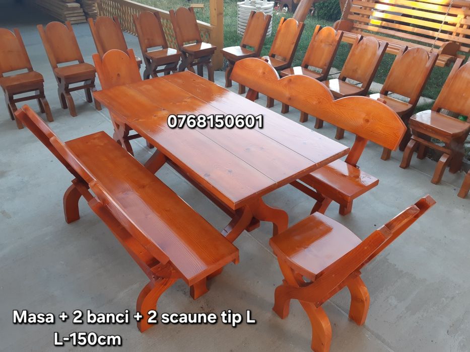 Masa cu scaune si banci / mobilier rustic scaune si banci. MESE TERASA