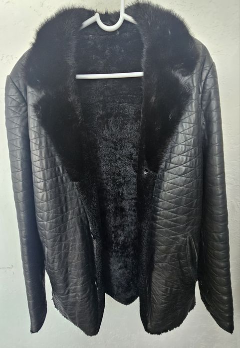 Натуральная кожаная дубленка с норкой и  овчинкой