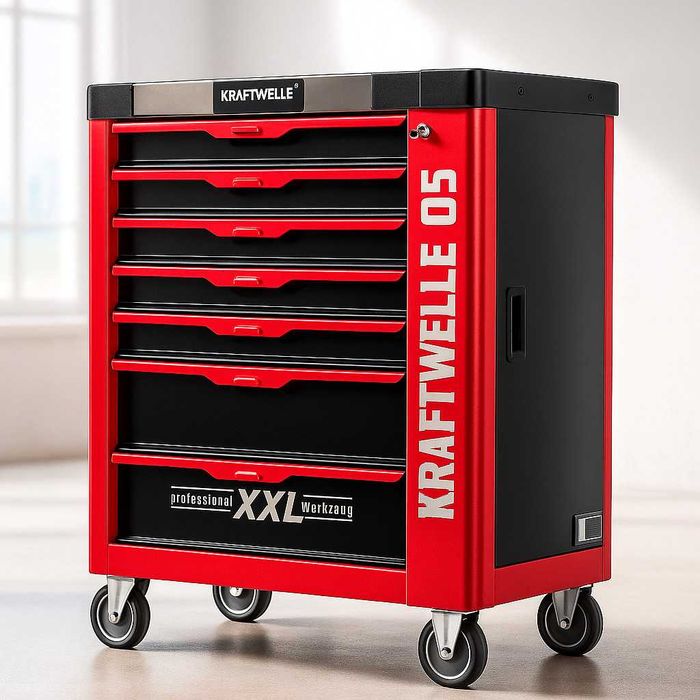 Професион. количка с инструменти Kraftwelle с чекмедж. и над 250части