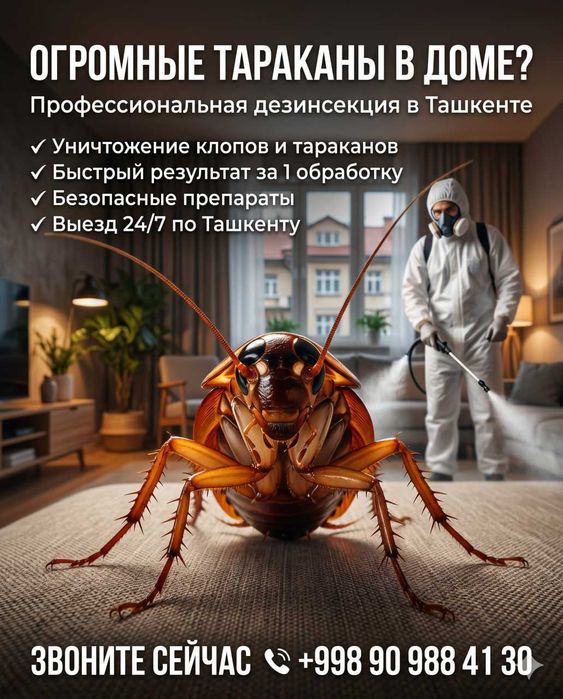 Служба дезинфекции 24/7 в Ташкенте | Уничтожение клопов, мух и блох