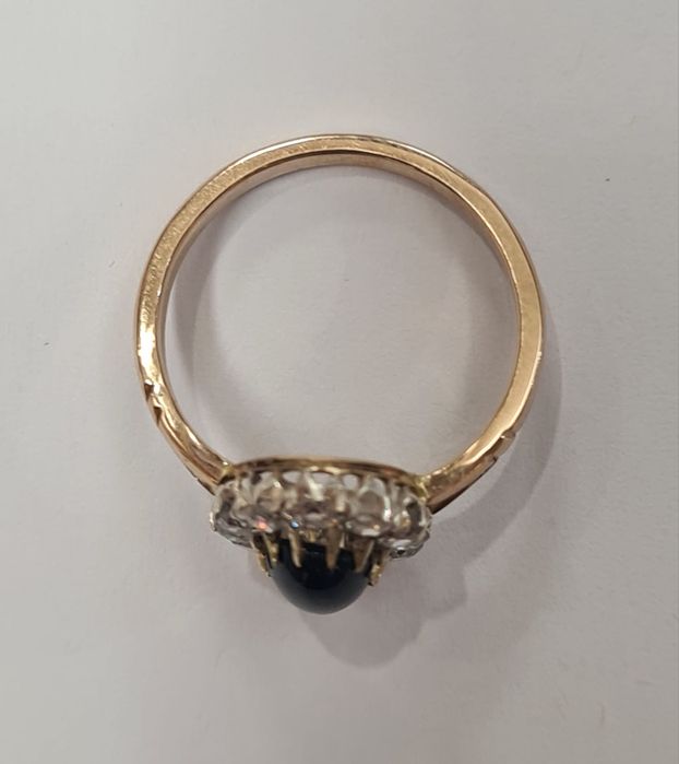 Inel din aur galben 14 si argint, cu safir si diamante naturale,