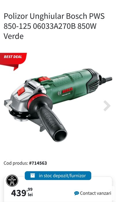 Polizor Unghiular Bosch PWS 850-125 06033A270B 850W Verde, produs nou