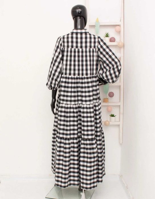 Otto D'Ame дизайнерска дамска рокля в каре черно бяла миди дължина 38