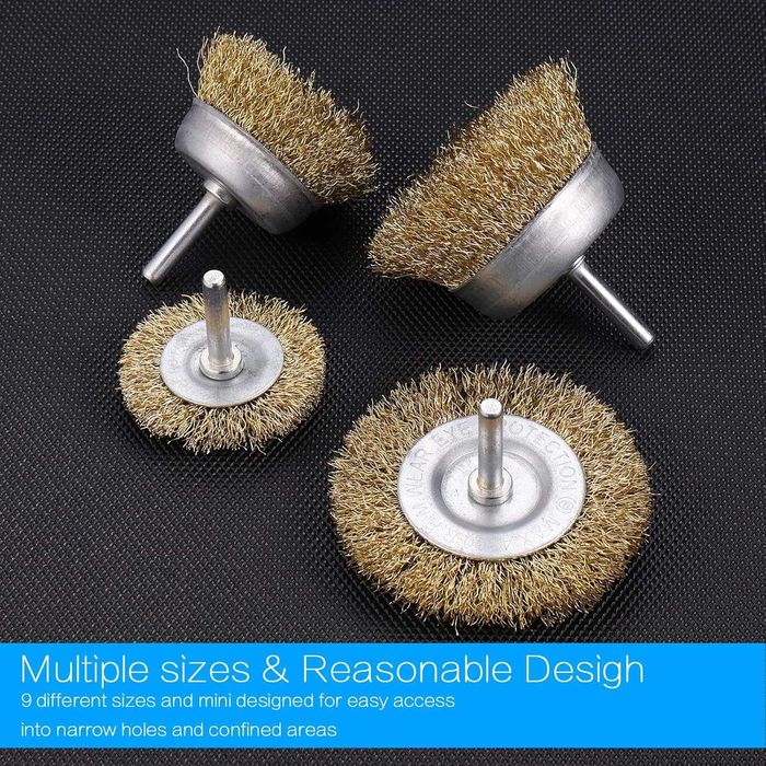 Set 9 perii sârma JIZZU pentru bormașină, inox placat cu alamă, colorat, 10x100mm