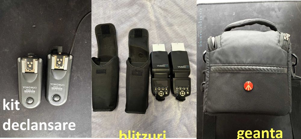 Blitzuri studio, fundaluri, stative, acumulatori, obiectiv- oferta!!