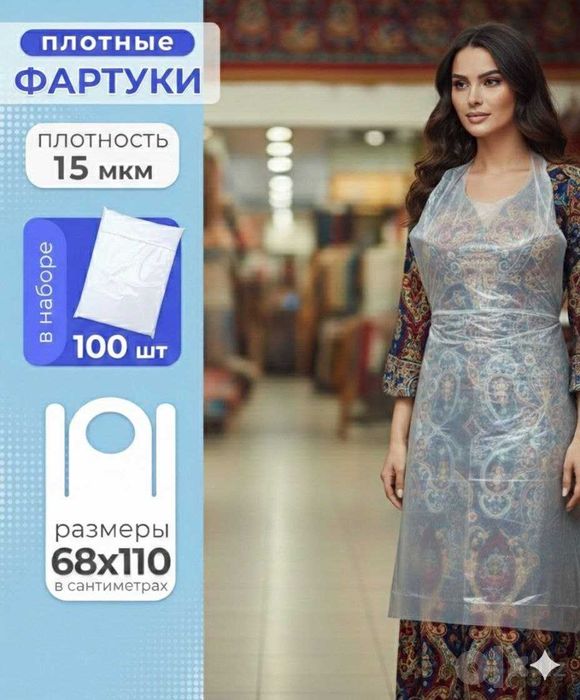 Одноразовый фартук из полиэтилена, в 1 пачке =100 штук.