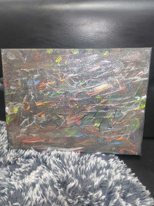 Абстрактна картина „Енергия в мрака“ – акрил и брокат върху платно