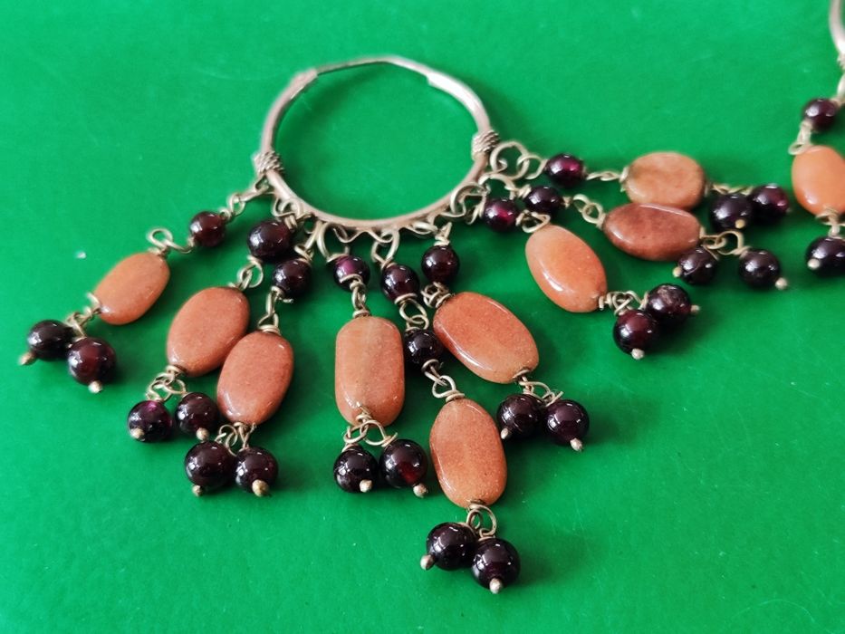 Сребърни обеци с гранати и ахат