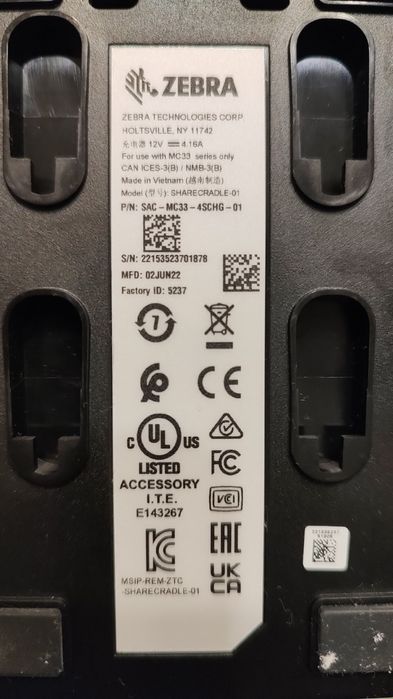 Cradle incarcator, 4 sloturi Zebra SAC-MC33 + sursa / bonus baterie MC