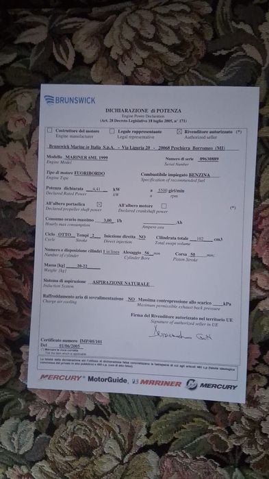 Vând mariner 6cp 2t