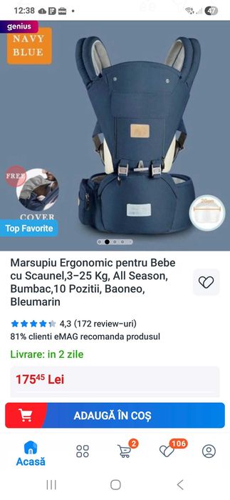 Marsupiu ergonomic cu scaunel 3-25 kg