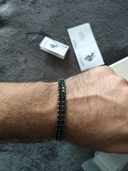 US Polo Assn bratara barbati otel inoxidabil cu strasuri negre 21 cm lungime in stare foarte buna