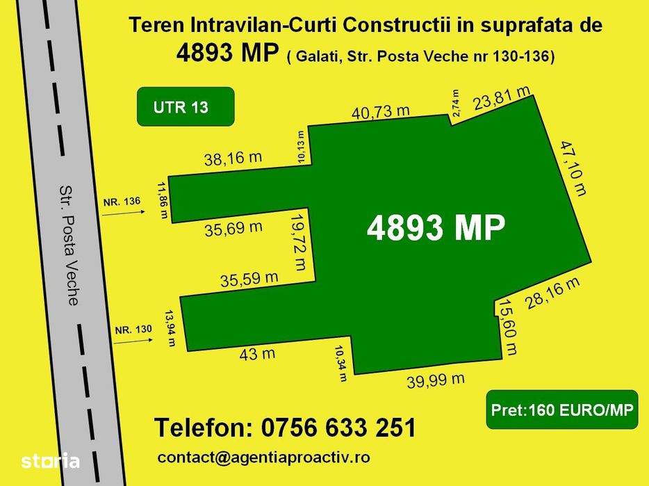 Proprietate exceptionala, Teren intravilan 4893 mp, Galati.