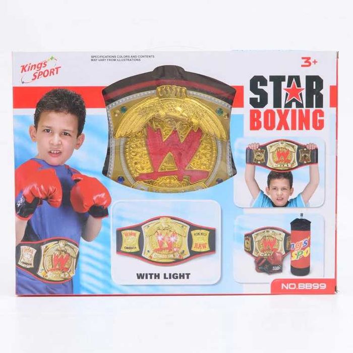 Боксов комплект 3в1 WWE боксова круша, ръкавици, пояс Кеч мания бокс