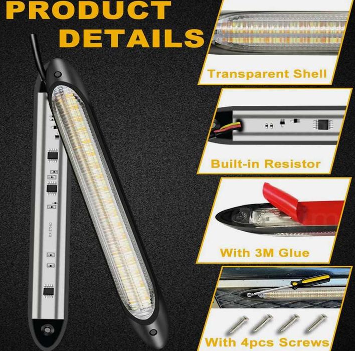 Дневни DRL LED гъвкави светлини с бягащ мигач 15.5см - 2 броя.