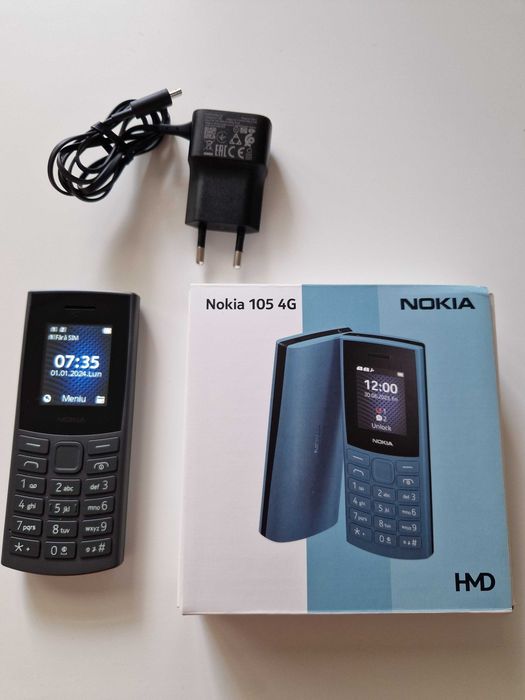 Nokia 105 4G Negru, Dual Sim, Apel HD, baterie 1450mAh, radio, lanterna, slot microSD, Bluetooth 5.0