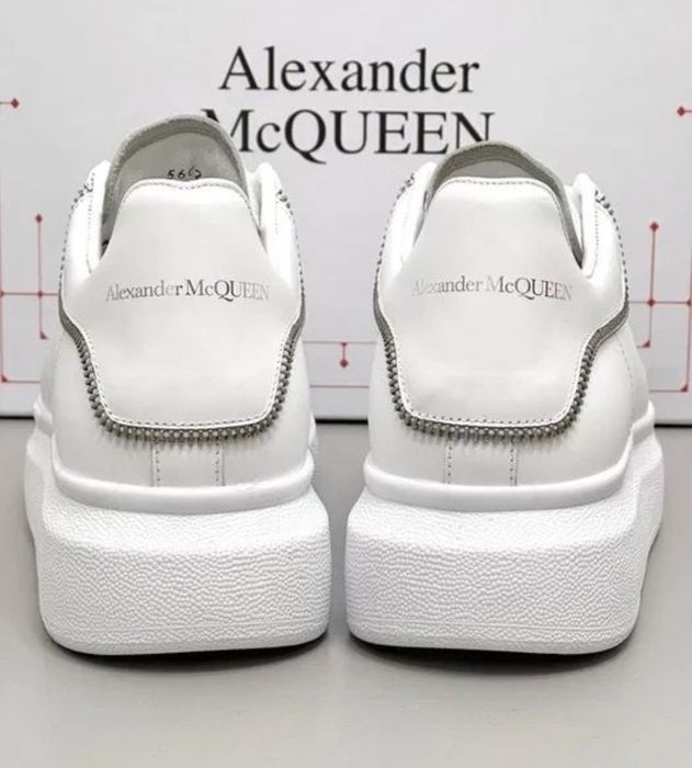 Adidasi Alexander Mcqueen albi full zipper silver custom piele naturala