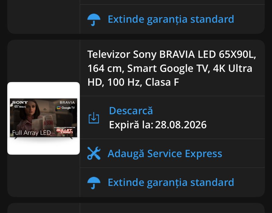 Televizor Sony BRAVIA LED 65X90L 164cm 100hz 4K Garantie/Extragarantie