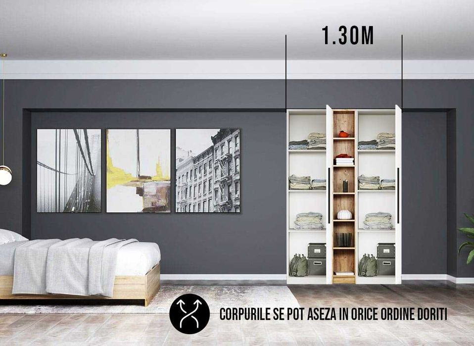 Dressing 1.30m / Dulap Dormitor Timea - Transport Gratuit in 4-10 zile