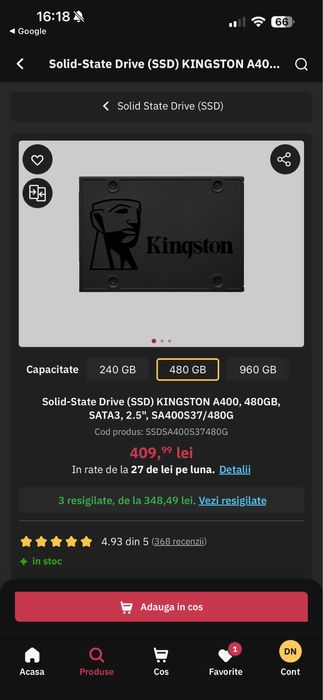 Ssd Kingston 480GB