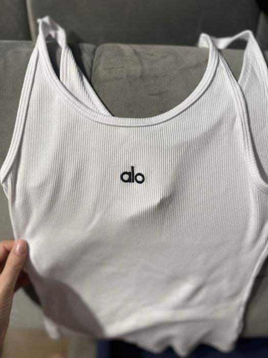 Бял и черен Топ ALO YOGA Ribbed Prosper Tank
