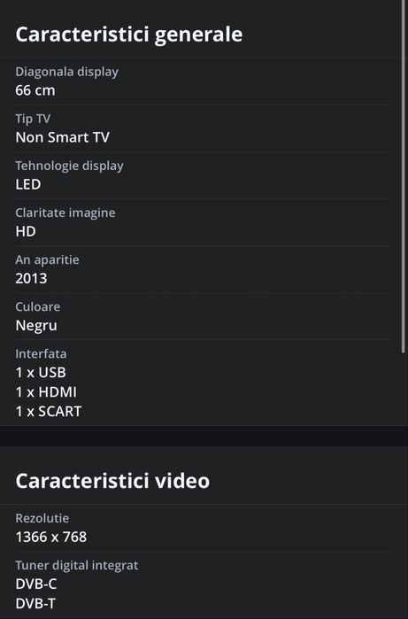 TV Led LG HD, diagonala 66 cm