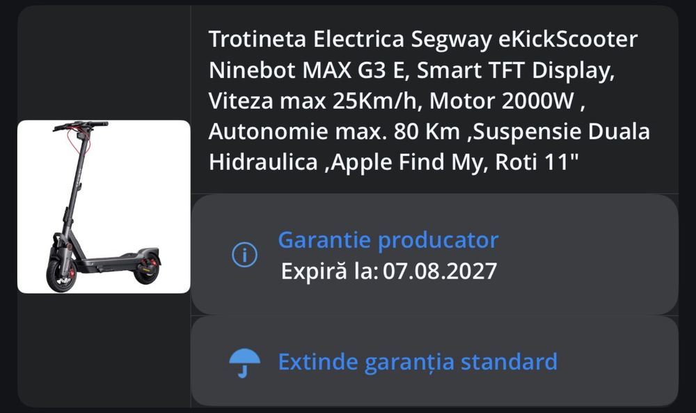 Trotineta Electrica Segway Ninebot MAX G3 E Display smart, motor 2000w