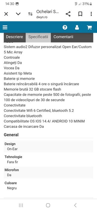 Ochelari smart Ray-Ban